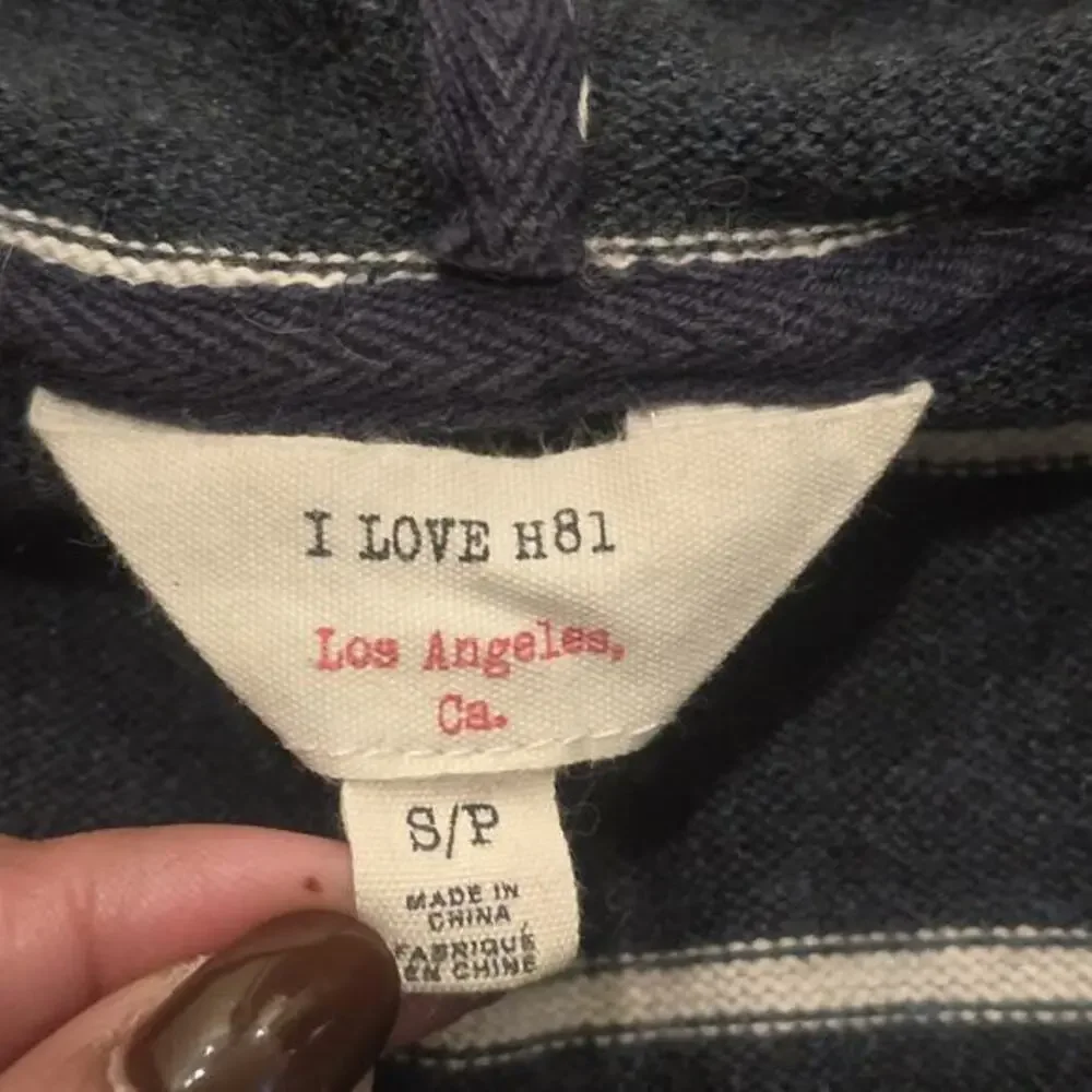 I Love H81 Sz Small Striped Pullover Lightweight Hoodie Sweater Blue and Cream‎